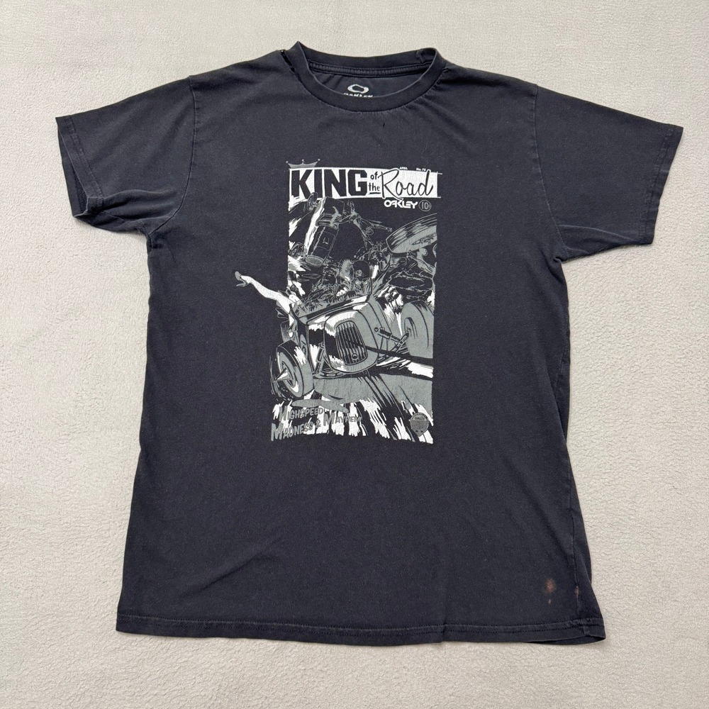 Oakley T Shirt Mens Small S Black King of the Road Graphic Japan Fit Cotton Tee
